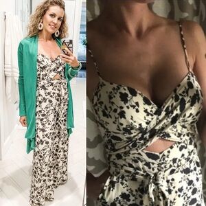 Fame and Partners The London Jumpsuit Wide Leg Floral Size 0 Cutout Pockets Boho